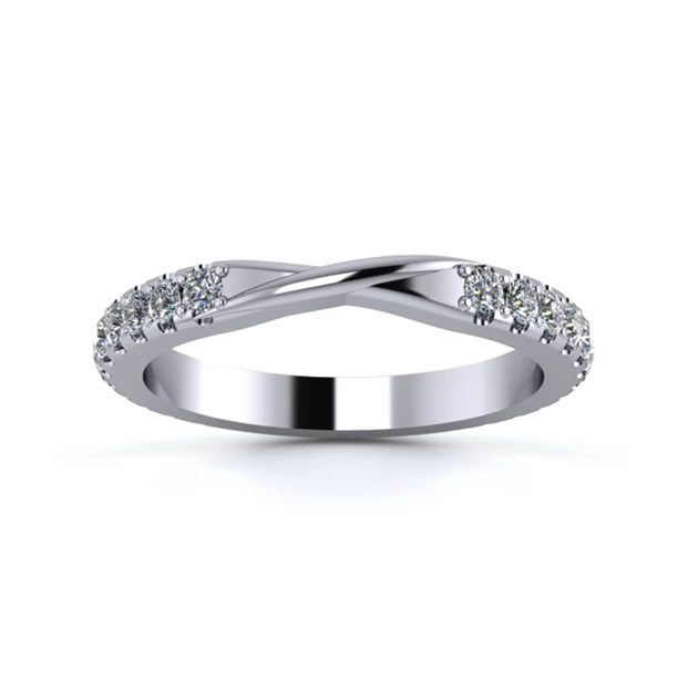 18K White Gold 2.5mm Ribbon Three Quarter Micro Diamond Set Ring