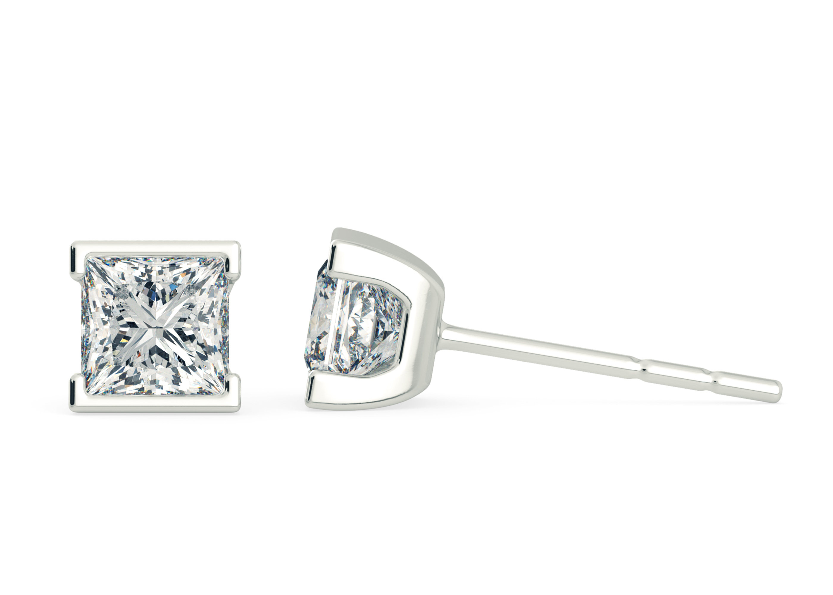 14K White Gold Princess Cut Diamond Stud Earrings (0.50 CTW - H-I / SI1-SI2)