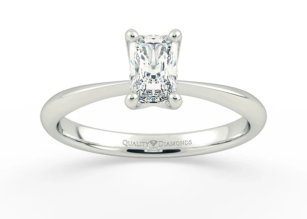 Two Carat Lab Grown Radiant Solitaire Diamond Engagement Ring in 18K White Gold