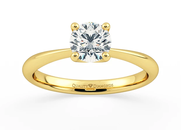 Two Carat Lab Grown Round Brilliant Solitaire Diamond Engagement Ring in 18K Yellow Gold