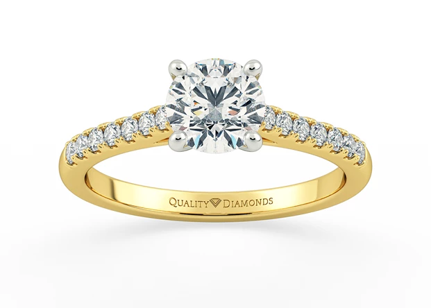 Two Carat Lab Grown Round Brilliant Diamond Set Diamond Engagement Ring in 18K Yellow Gold