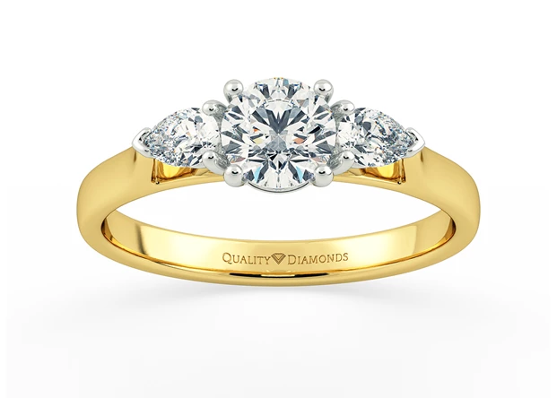 Round Brilliant Trilogy Zahra Diamond Ring in 9K Yellow Gold