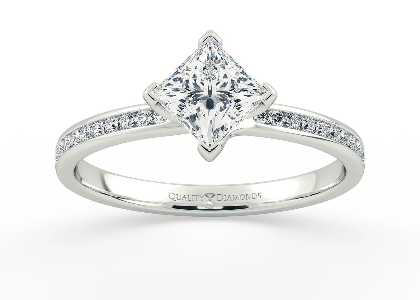 Diamond Set Princess Abbraccio Diamond Ring in 18K White Gold