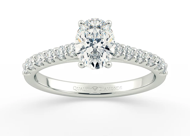 One Carat Lab Grown Oval Diamond Set Diamond Engagement Ring in 9K White Gold