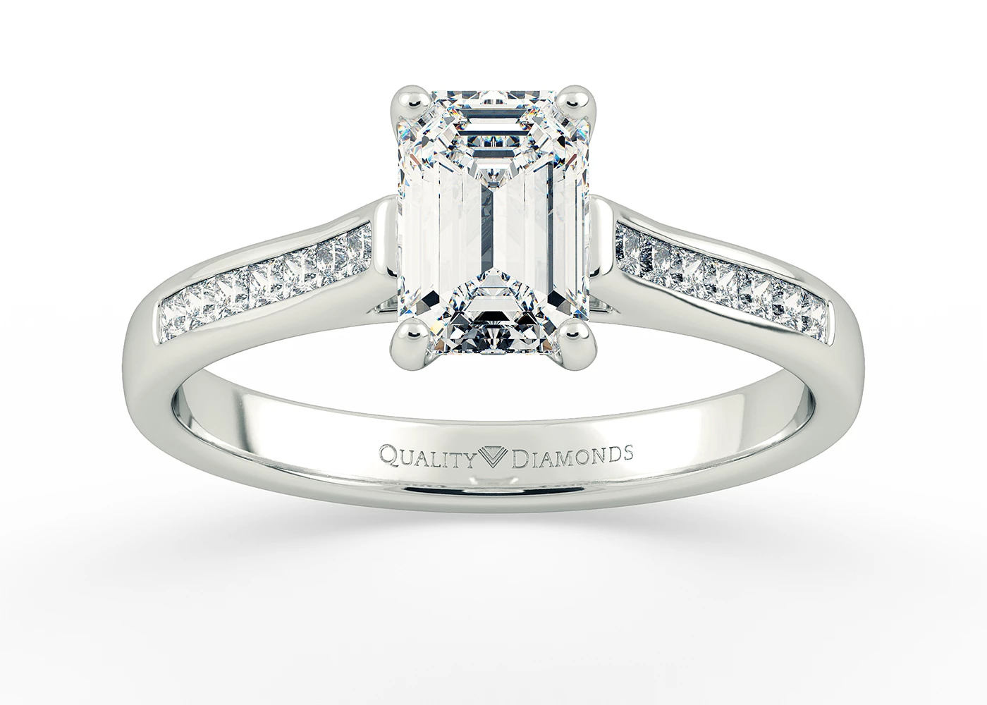 Diamond Set Emerald Jiya Diamond Ring in 18K White Gold