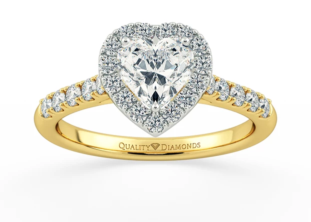 One Carat Heart Halo Diamond Ring in 18K Yellow Gold