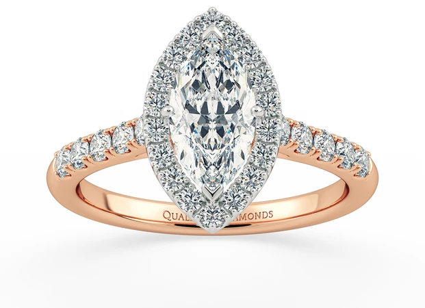 Two Carat Halo Marquise Diamond Ring in 18K Rose Gold