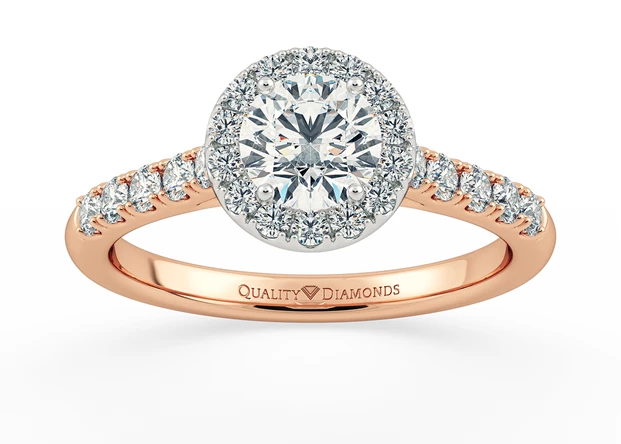 Half Carat Round Brilliant Halo Diamond Ring in 18K Rose Gold