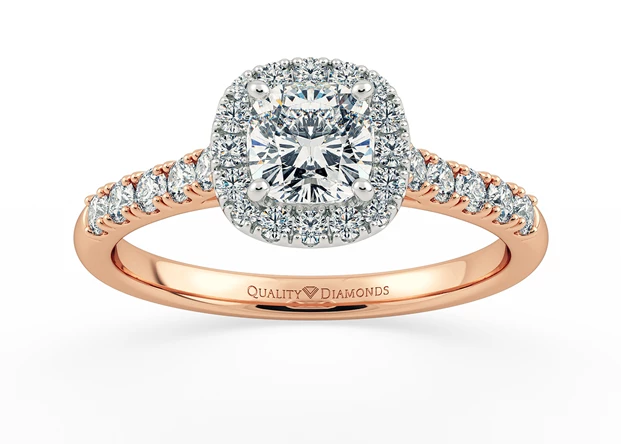 Two Carat Halo Cushion Diamond Ring in 18K Rose Gold