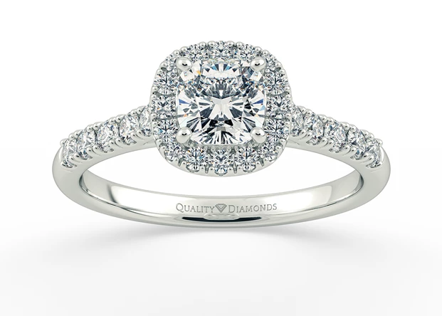 Half Carat Lab Grown Cushion Halo Diamond Ring in 18K White Gold