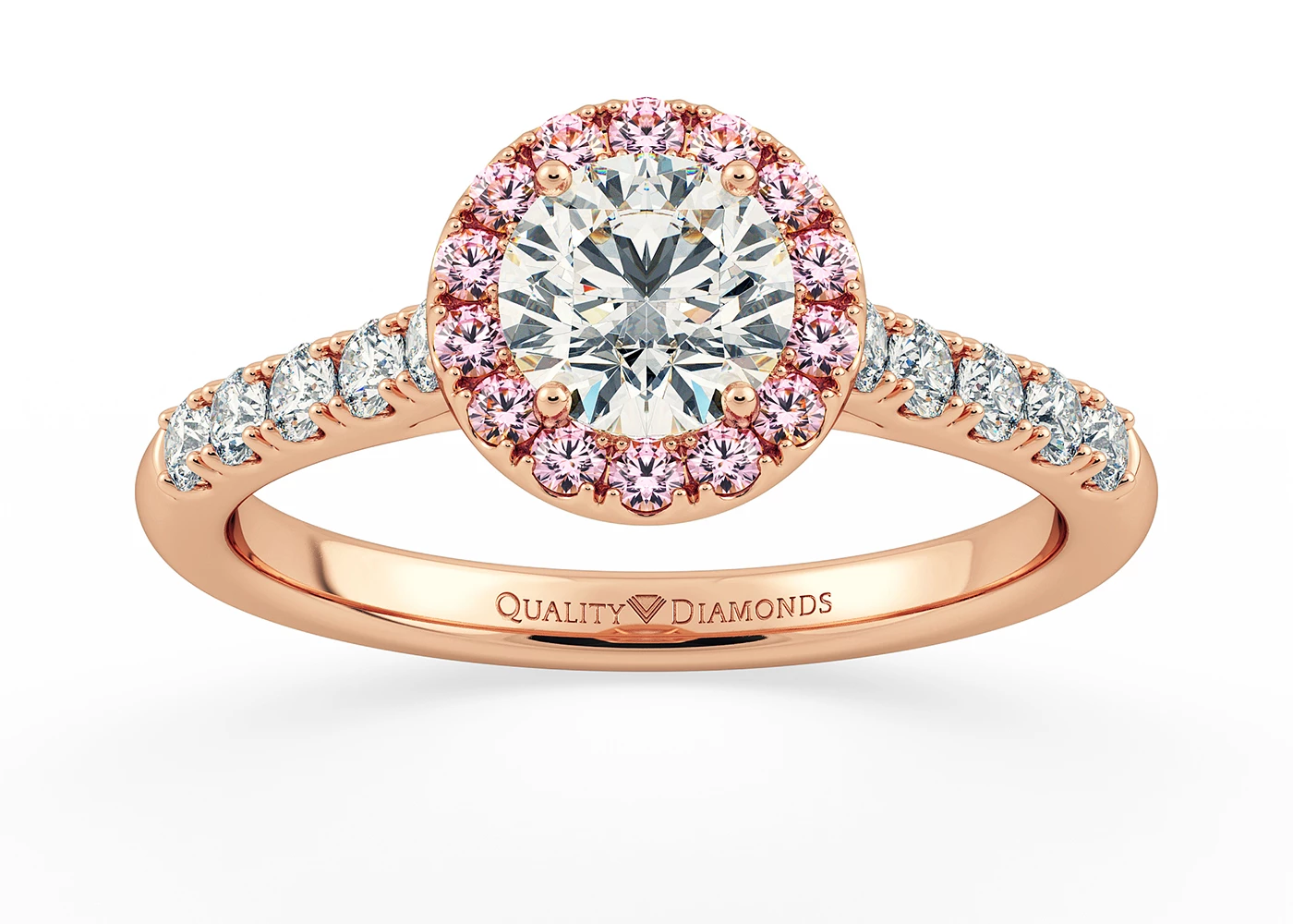 Pink Sapphire and Diamond Set Round Brilliant Bijou Diamond Ring in 18K Rose Gold