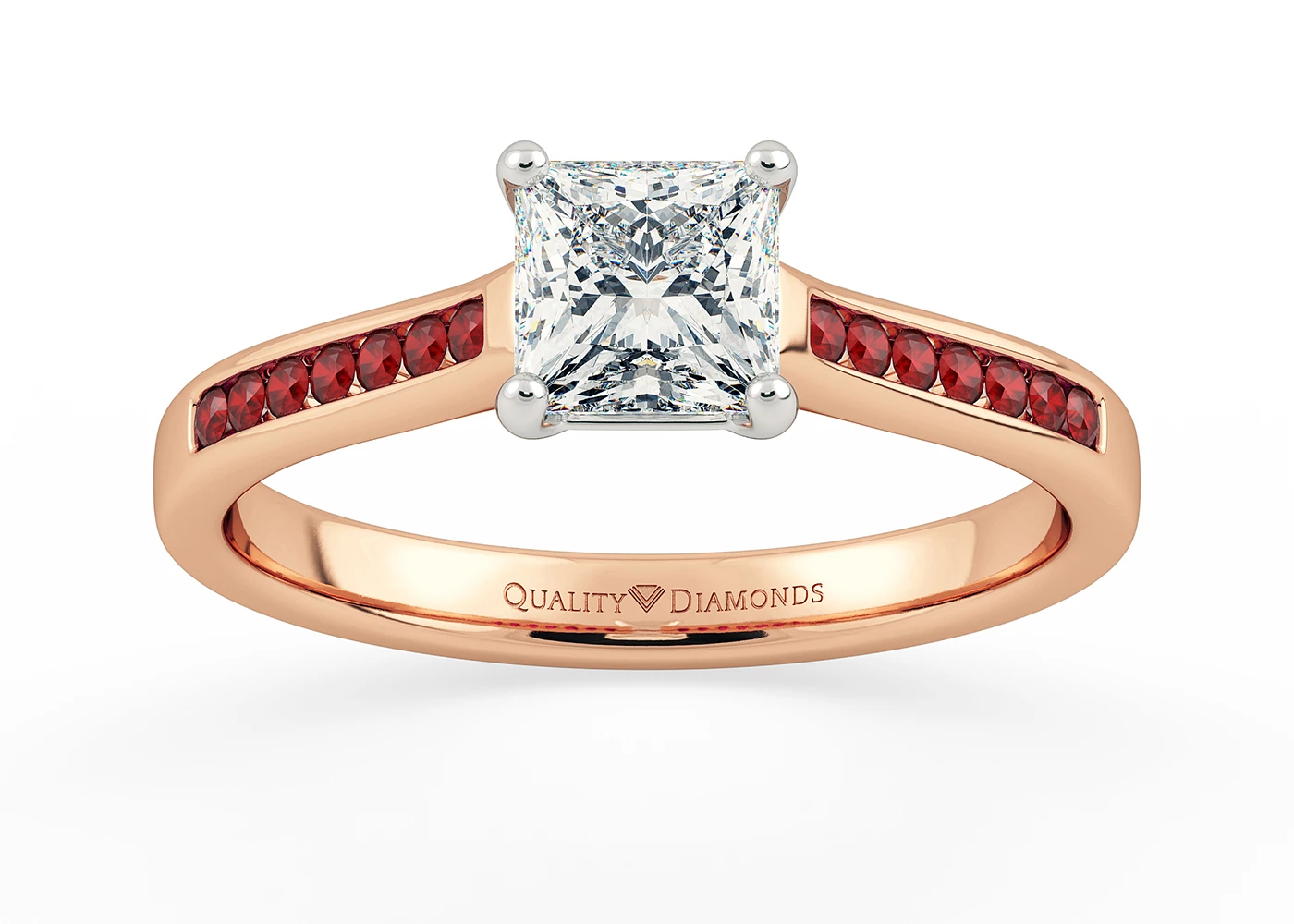 Ruby Set Princess Nara Diamond Ring in 18K Rose Gold