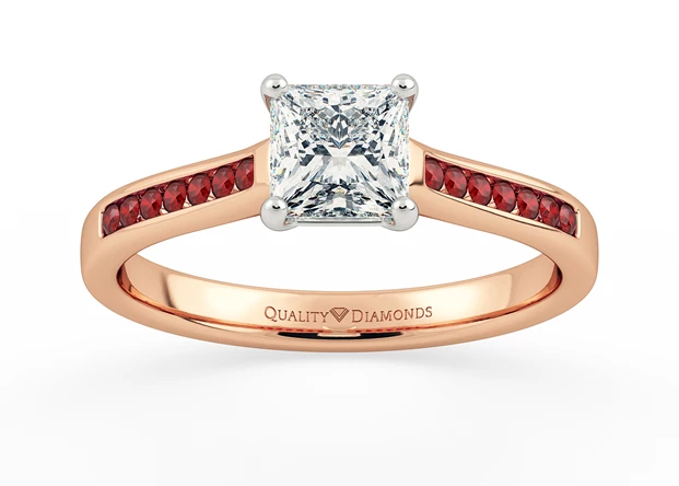 Ruby Set Princess Nara Diamond Ring in 18K Rose Gold