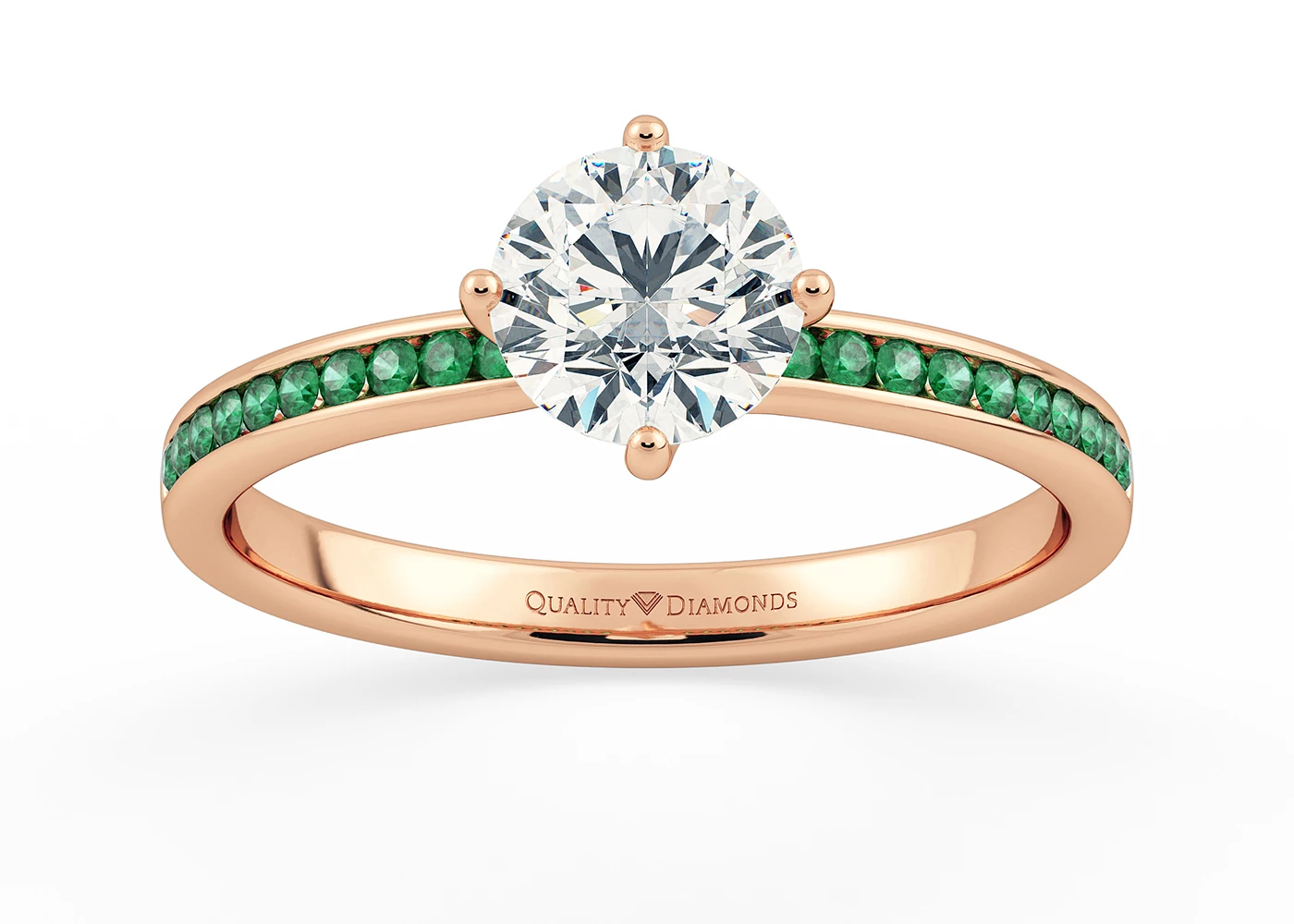 Emerald Set Round Brilliant Abbraccio Diamond Ring in 18K Rose Gold