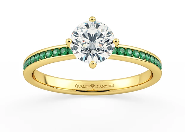 Emerald Set Round Brilliant Abbraccio Diamond Ring in 18K Yellow Gold