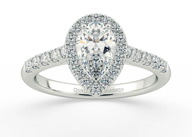 Two Carat Lab Grown Pear Halo Diamond Ring in 9K White Gold